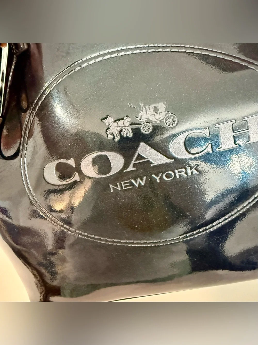 COACH Glossy Black Patent with shimmer Tote - Picture 4 of 6